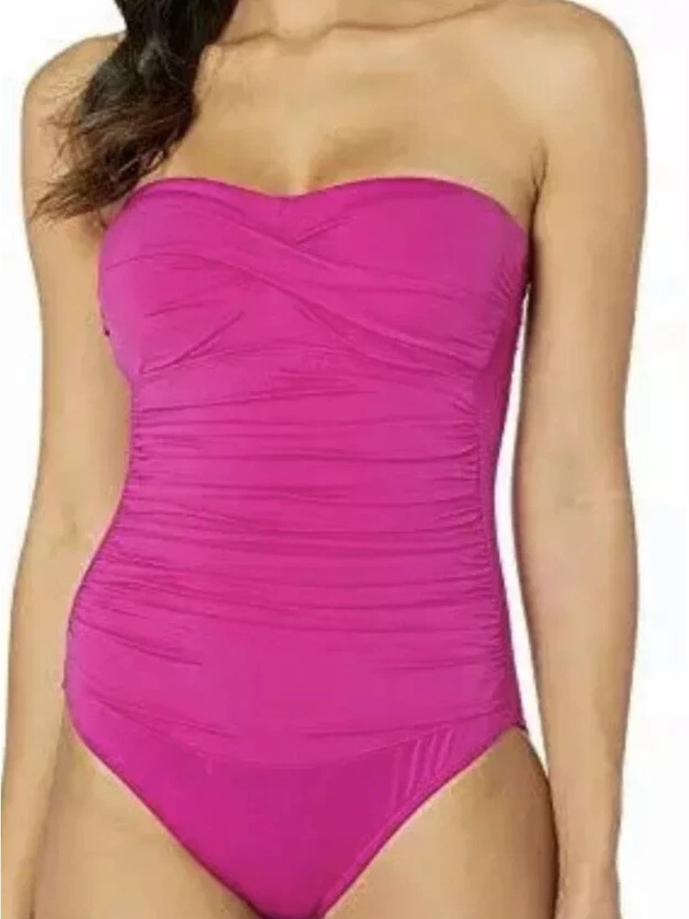 Lauren Ralph Lauren Fuchsia Strapless Ruched One-Piece Swimsuit - Picture 2 of 6